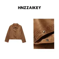 HNZZAIKY 复古仿麂皮绒翻领显瘦短款外套美拉德棕翻领夹克ZY3211