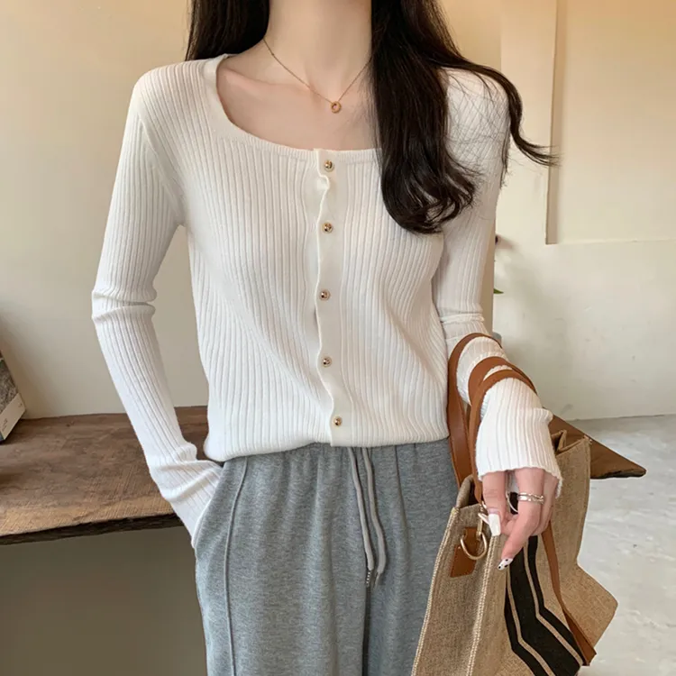 pingedixin/品哥弟新方领长袖针织衫显瘦毛衣外穿小众设计感上衣