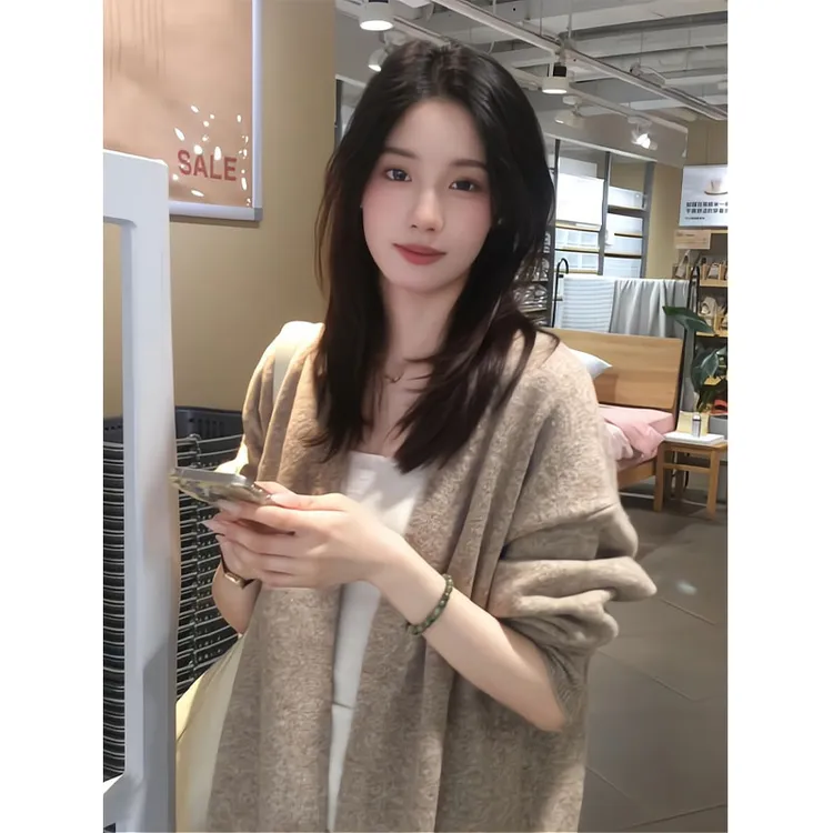 秋季韩系慵懒风开衫毛衣软糯温柔休闲针织外套上衣宽松阔腿裤长裤