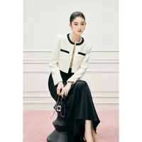 MandyZhang月光白重工钉珠羊毛粗花呢小香风短外套女秋季气质上衣