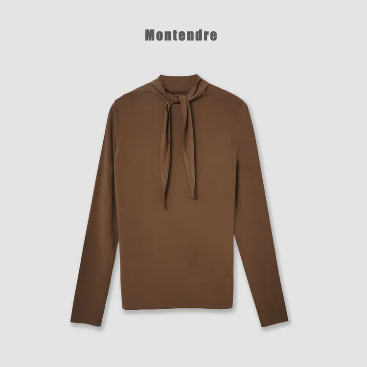 【Montendre】秋冬新款 J 流光风复古显瘦垂感系带飘领长袖上衣女