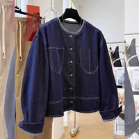 春秋季新款女装牛仔外套圆领大码宽松时尚百搭长袖短款高级感上衣