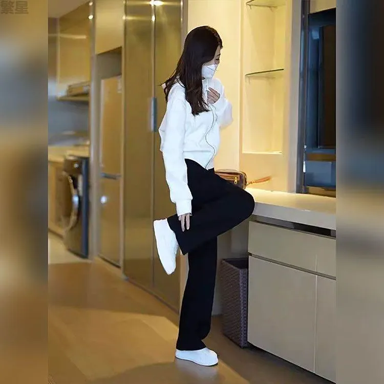 单件/秋冬季2024新款黑色阔腿休闲裤女宽松显瘦百搭高腰直筒卫裤