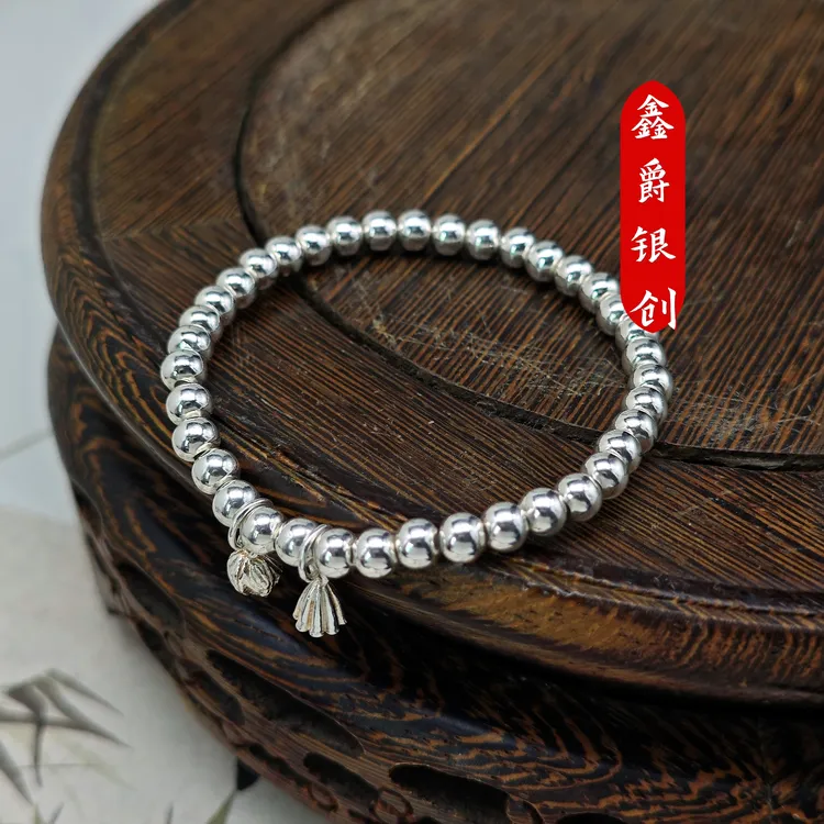 足银手链 5N两世欢手链【鑫爵银创】足银9999熟银民族风弹力绳调节