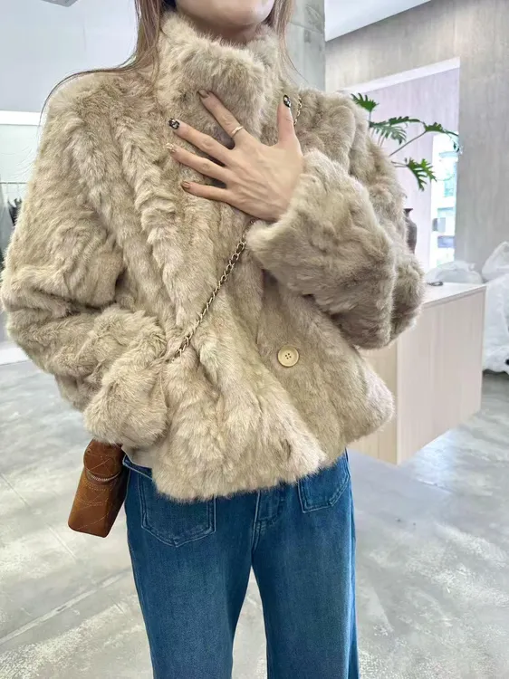 【北冰洋】立领单排扣毛毛外套