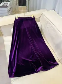 钻石丝绒半身长裙斜裁丝绒半身裙中式松紧
