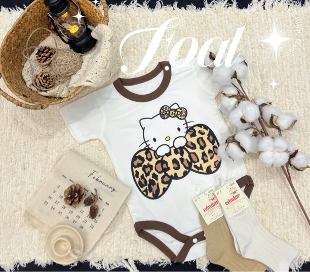 Foal【豹纹凯蒂】夏季婴儿柔软舒适轻薄短袖肩开扣包屁衣婴童爬服