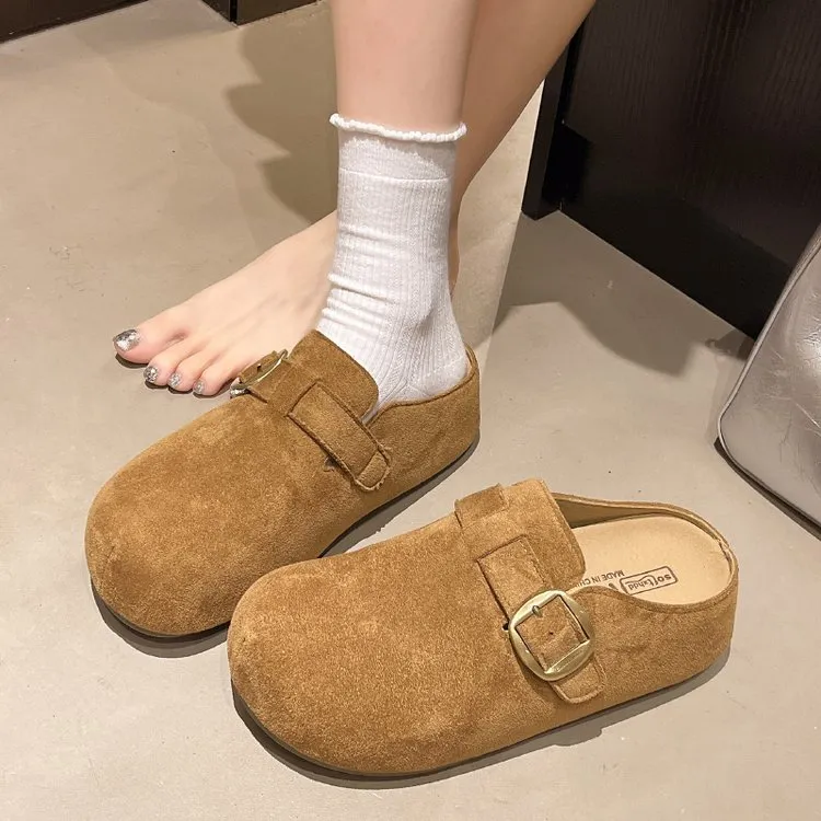 厚底勃肯鞋女2025新款秋季包头半拖鞋女款博肯增高一脚蹬懒人鞋子