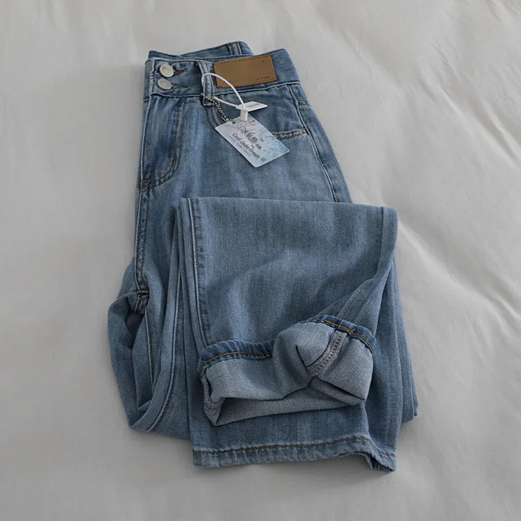 【4075】【低价清仓】浅色阔腿牛仔裤女胖妹妹大码女高腰适合胯大腿粗