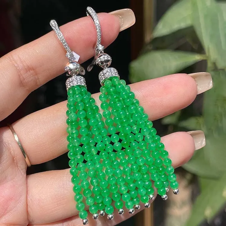 铜合金耳饰 明星同款国风翠绿色耳环时尚百搭流苏耳饰高级感小众