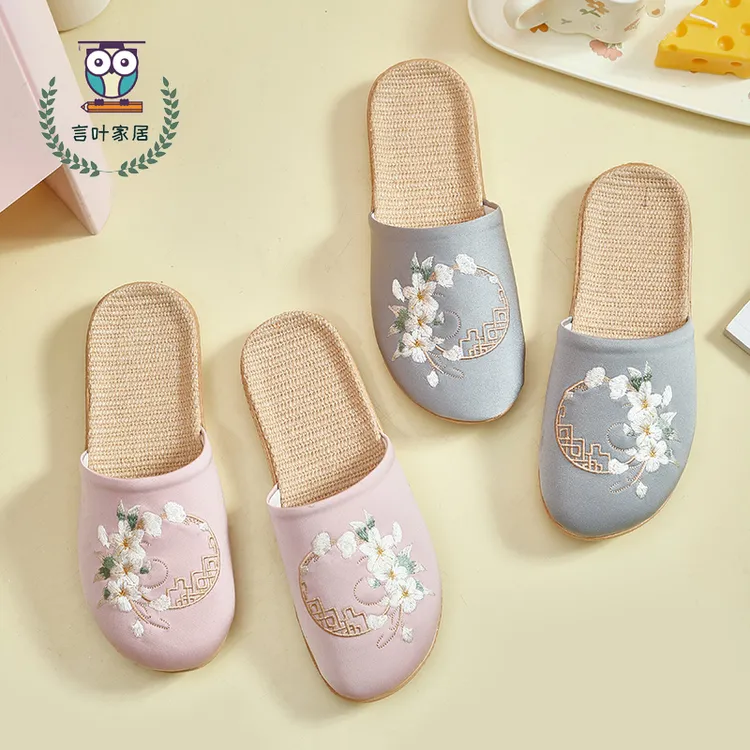 舒适居家拖鞋糖果色彩女单鞋包头外穿亚麻拖鞋民族风透气可外穿