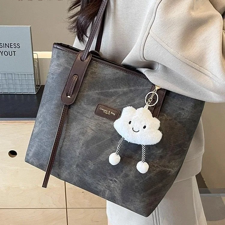 大容量包包女2025新款高级感牛仔布单肩包小众通勤包爆款托特包