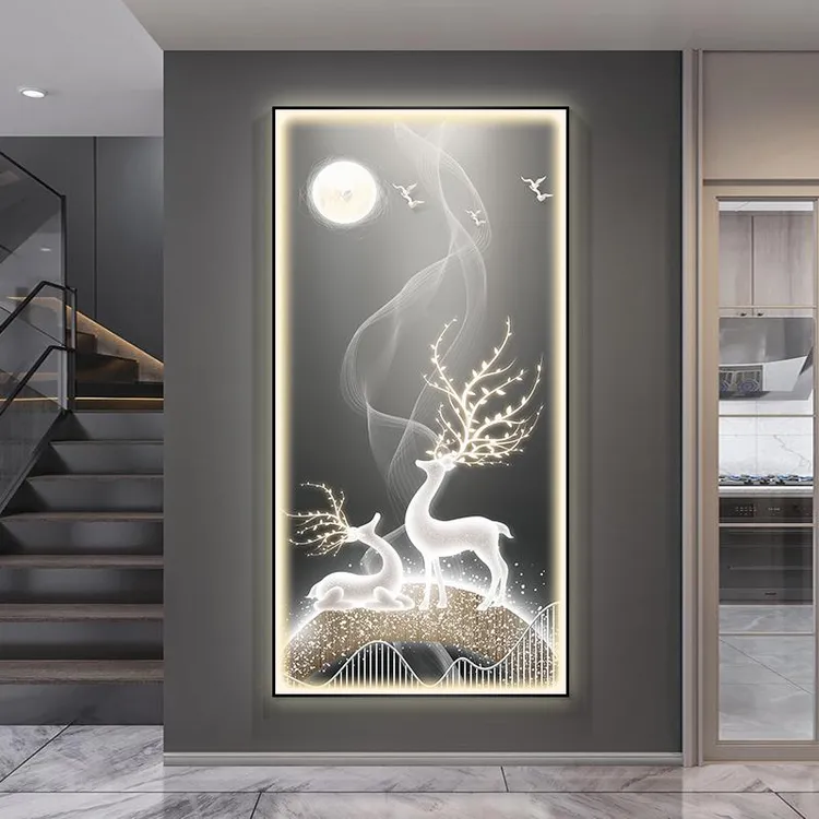 轻奢led带灯入户玄关装饰画高级感走廊过道挂画灯画简约大气壁画