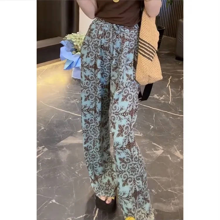 艾塔莉阔腿裤印花时尚休闲裤夏季九分洋气薄款休闲气质高腰长裤