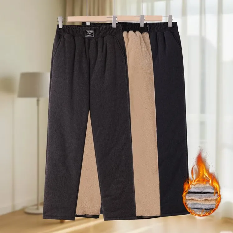 2025年冬季新款加绒加厚三层夹棉提花妈妈裤松紧腰小直筒裤中老年
