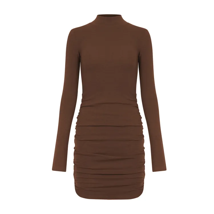 【Aliu自制】辣妹必入半高领修身长袖包臀连衣裙秋冬性感收腰打底裙