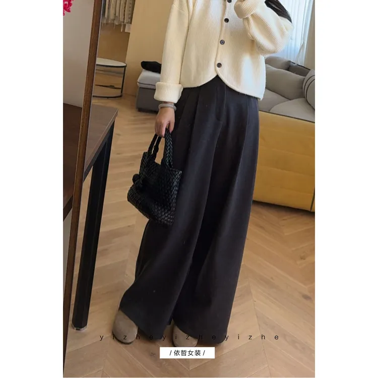 “”厚毛呢裤“”磨毛厚款高腰百搭棉裤长裤女高品质裤子2025