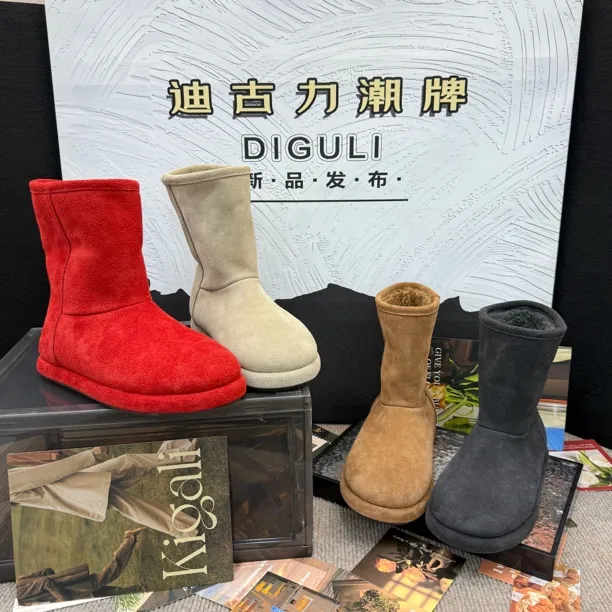 【迪古力】欧货磨砂厚底雪地靴女2026冬新款保暖两穿中筒短靴兔