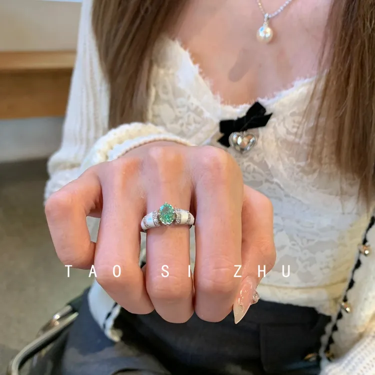 铜合金戒指 中古vintage锆石戒指女轻奢高级感开口戒可调节指环戒