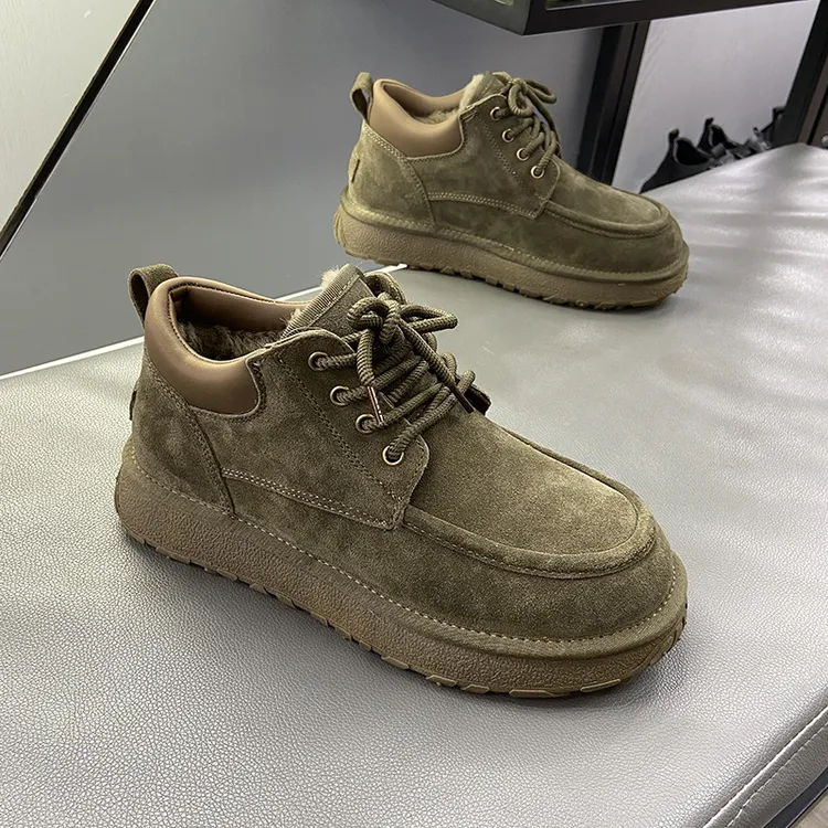 韩版INS大头鞋面包鞋冬季大棉鞋真皮全羊毛简约厚底保暖男雪地靴