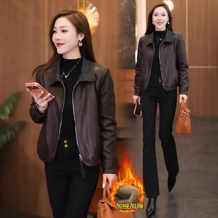 时尚加绒短款皮衣外套女2025秋冬新款时髦洋气保暖PU皮夹克上衣潮