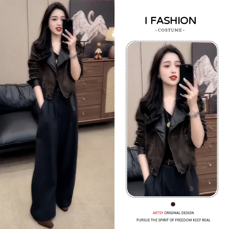 港风复古设计感翻领短款夹克外套女2025春秋新款爆款时尚洋气上衣