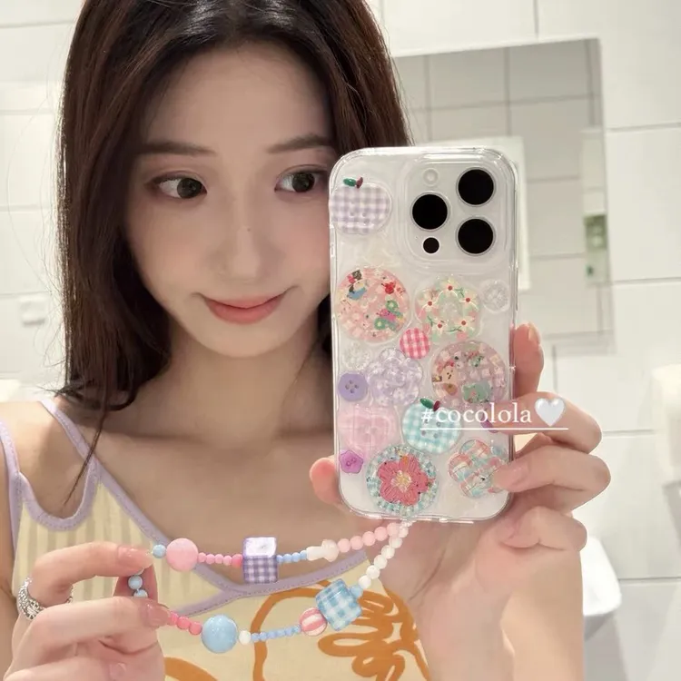 彩色立体纽扣适用苹果16手机壳华为软壳小米滴胶vivo保护套oppo韩