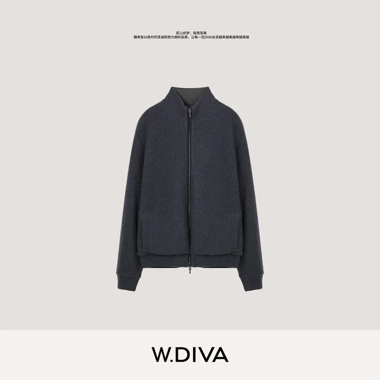 W.Diva【暮绒栖】双面穿轻户外拼羊绒针织双拉链夹克外套54C263164