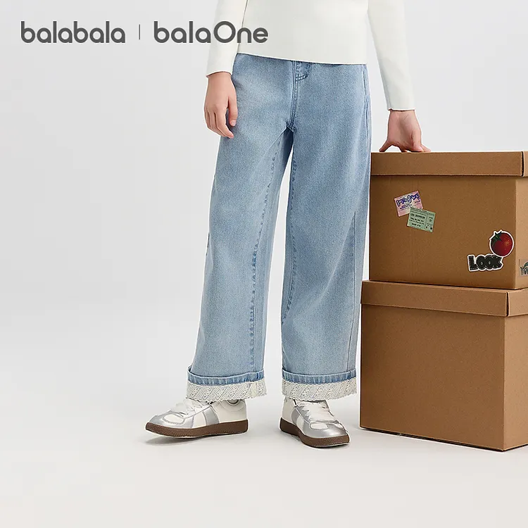 【balaOne】巴拉巴拉童装女童长裤儿童裤子2025秋装牛仔裤直筒裤