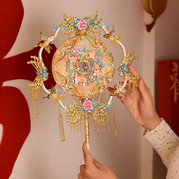 双面双色新娘团扇结婚中式婚礼秀禾服高级喜扇diy材料包送闺蜜