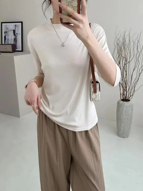 张金家百搭大版宽松高弹力亮片满天星中袖3320 