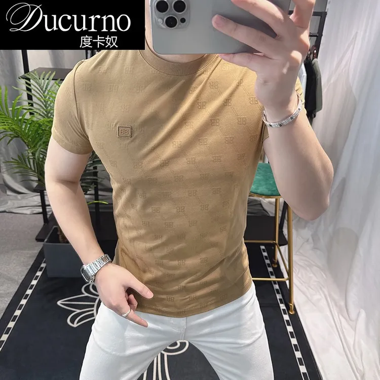 欧洲站夏季新款高端短袖t恤纯色修身潮流休闲薄款透气时尚半袖