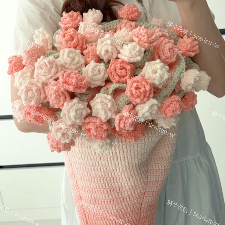 【高端四季】成品渐变玫瑰花毯毛线花束毯子生日惊喜送女友礼物男友
