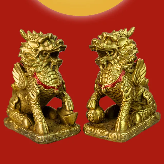 铜麒麟摆件一对火麒麟卧室办公室门厅阳台店铺家居装饰开业礼品