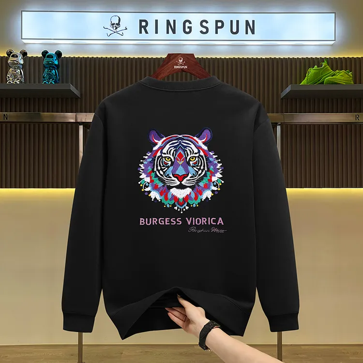 【紫虎头】RINGSPUN重工刺绣圆领卫衣男女同款秋冬新款百搭上衣