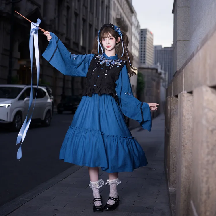 静还决 远山如黛 原创汉元素连衣裙国风套装女夏2025新款少女日常