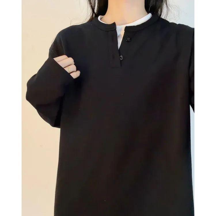 假两件亨利领长袖T恤男款秋冬穿搭cleanfit重磅内搭加绒加厚卫衣