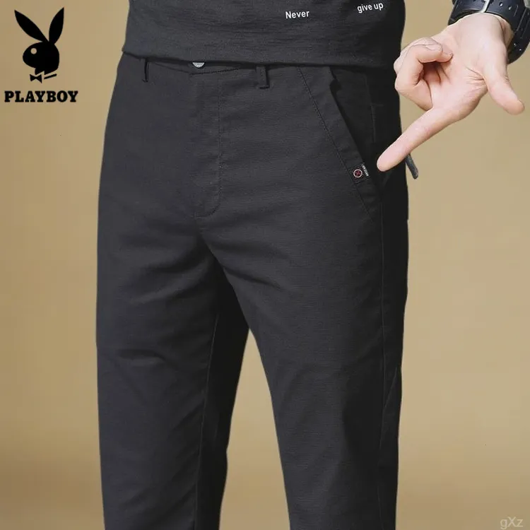 花花公子休闲裤男士2025新款秋季宽松修身小脚百搭黑色男士休闲裤