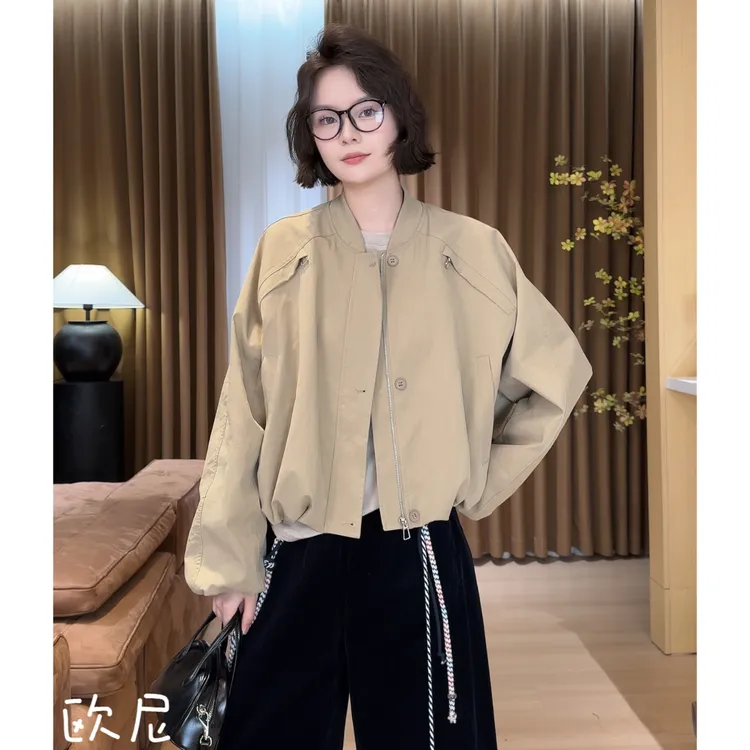 欧尼私服 2025早秋新款韩系时尚立领夹克风衣短外套2509C5627