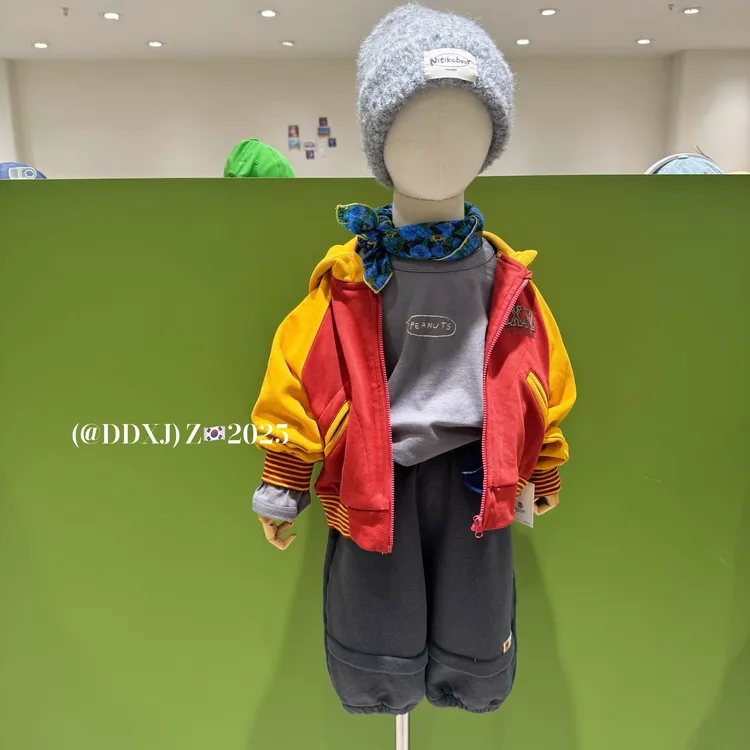 【W+韩系童装】2025秋款 儿童韩版拼色字母印花连帽小外套 25230