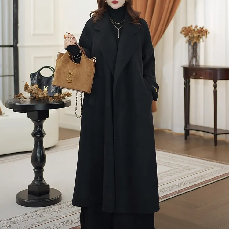 2025年秋冬新款双面绵羊毛大衣女中长款显瘦保暖毛呢外套直播上衣