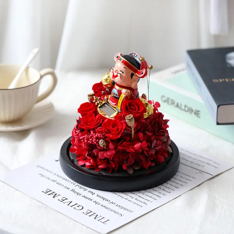 【满200减50】热销玻璃罩仿真花财神财源广进创意礼品礼物送女生