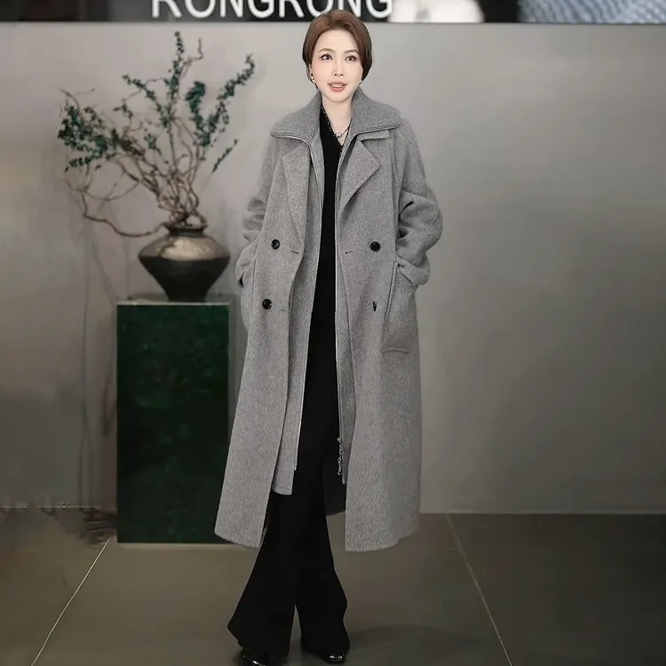 溶溶【冷烟絮灰】RONGRONG 90白鹅绵羊毛山羊绒毛呢羽绒服86902-F