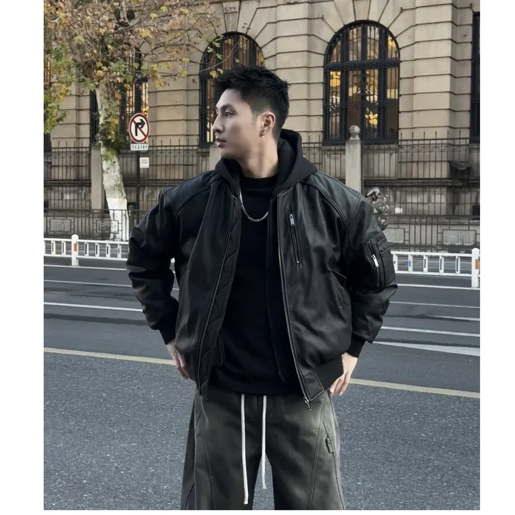 Aye美式皮衣羽绒服假两件可拆卸连帽重磅90白鸭绒痞帅高级外套