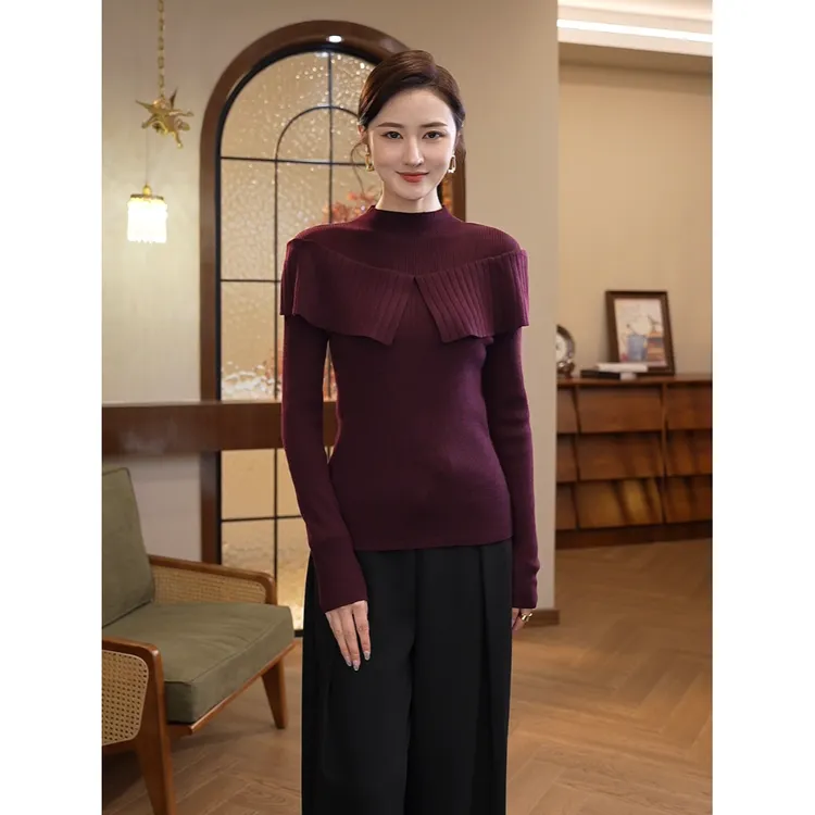 2026秋冬新款【8278】含绵羊毛轻奢洋气半高领老钱风女装针织衫毛