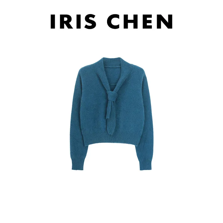 IRIS CHEN 爱丽丝 2025秋冬“绵羊毛兔毛290g”领带针织衫25SY950