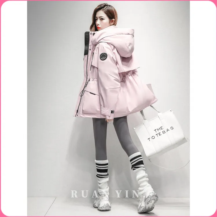 RUAN YIN潮牌户外冲锋衣羽绒服女2025年冬季新款收腰工装派克服