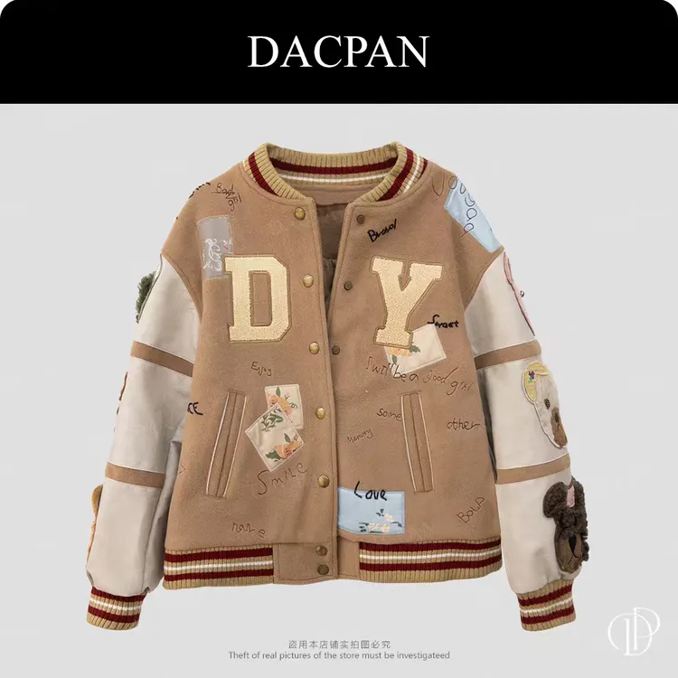 DACPAN-“半球少女”小熊卡通刺绣夹棉棒球外套 2025/盼·PP 9808