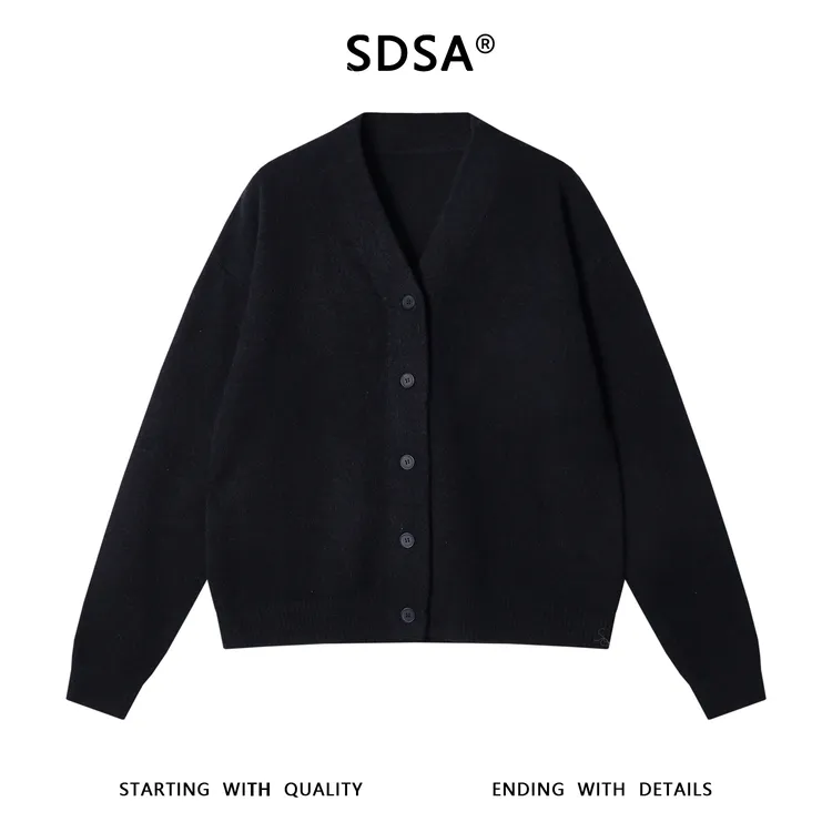 SDSA男士秋冬新款痞帅男装慵懒风纯色V领纽扣开衫毛衣百搭针织衫