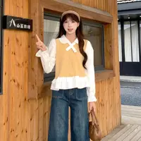慕兔法式小香风翻领拼接长袖衬衫女2025秋季新款百搭显瘦假两件